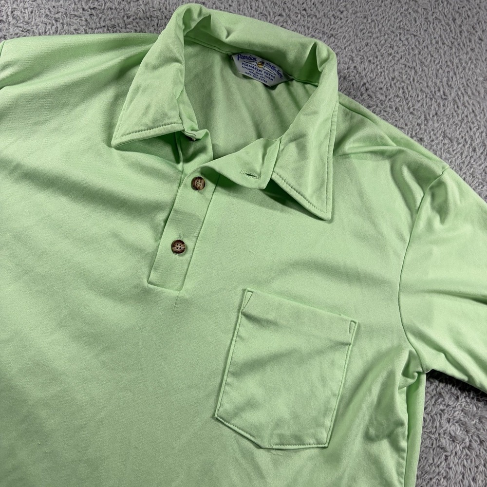 VINTAGE 70s Polo Shirt Kmart Premium Collection Poly Green Permanent Press Small